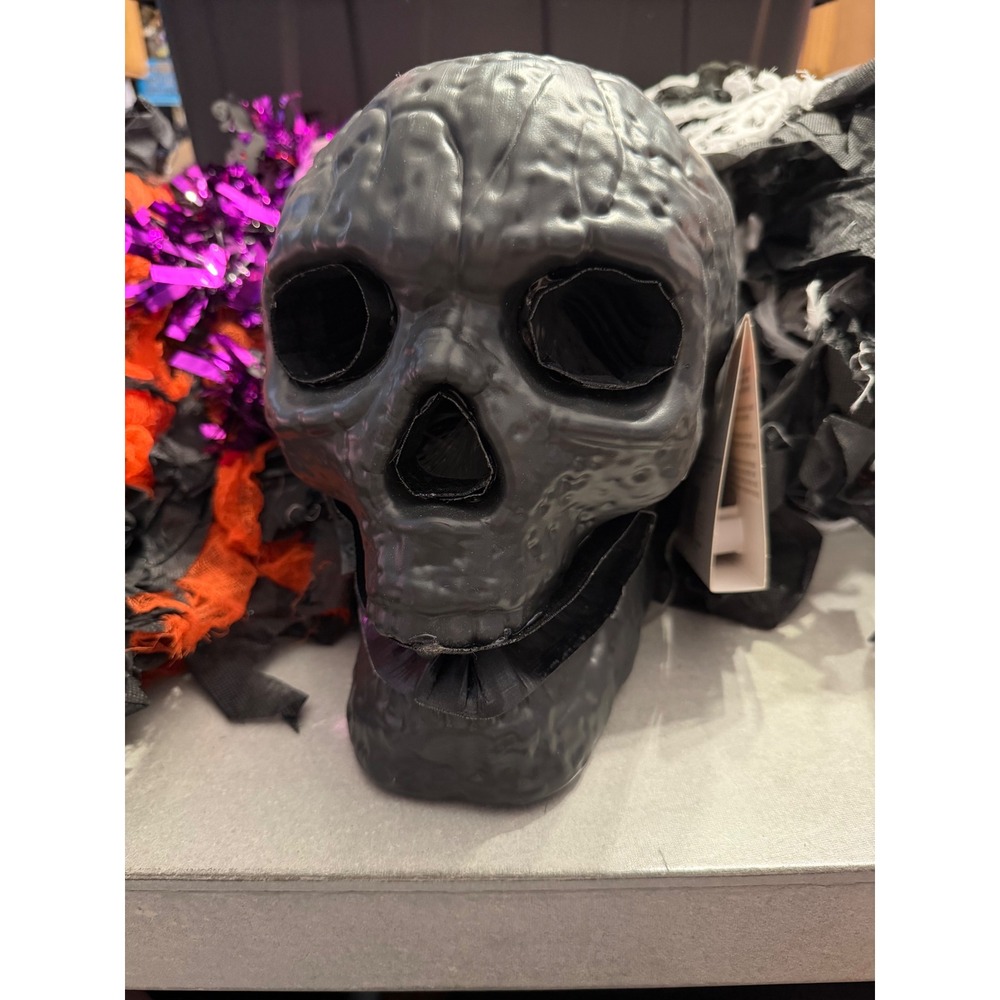Halloween Fiber Optic Skull Color Changing Light Up Black Textured Decor NWT
